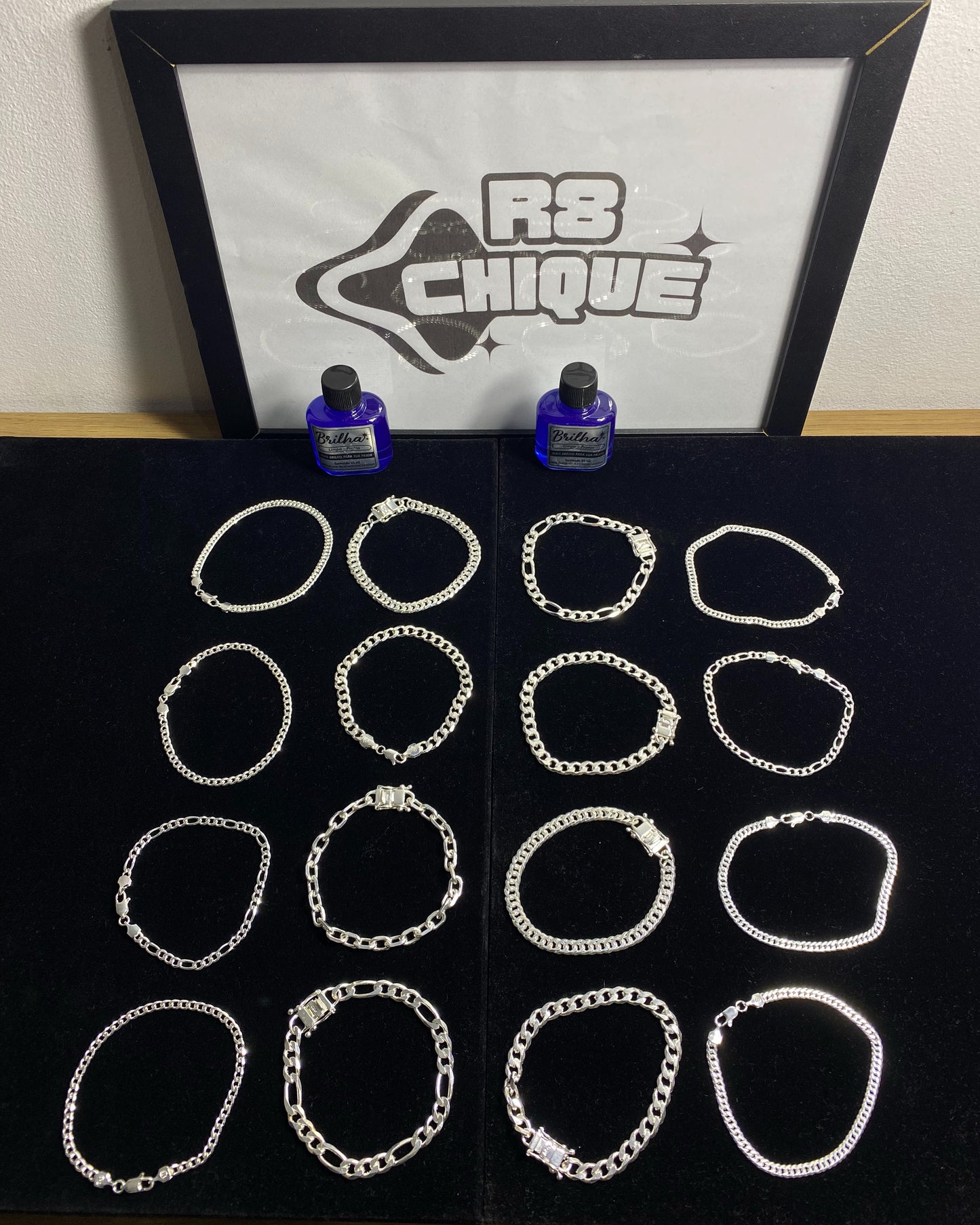 Kit Revenda | 6 Pulseiras 4MM 1x1,3x1,Elo / 7 Pulseiras 8MM 1x1,3x1,Elo / 2 Pulseiras 2MM: 1x1, 3x1 / 2 Limpa Pratas (Brinde) (Kit 98)