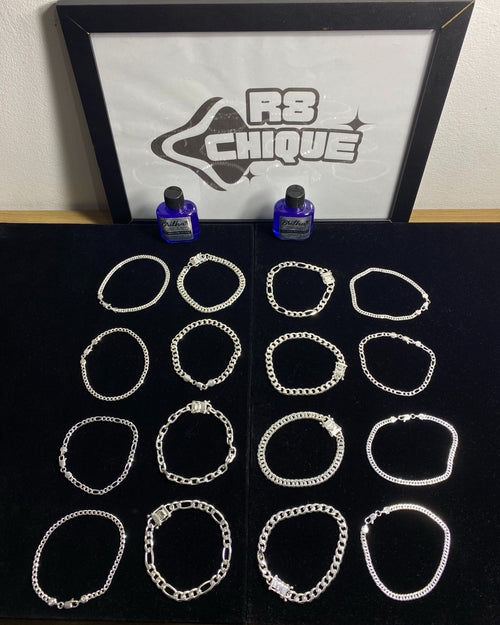 Kit Revenda | 6 Pulseiras 4MM 1x1,3x1,Elo / 7 Pulseiras 8MM 1x1,3x1,Elo / 2 Pulseiras 2MM: 1x1, 3x1 / 2 Limpa Pratas (Brinde) (Kit 98)