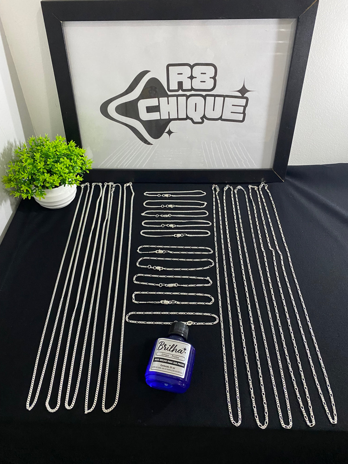 Kit Revenda | 10 Correntes + 10 Pulseiras / 2MM / 1 Limpa Pratas (BRINDE) (Kit 78)