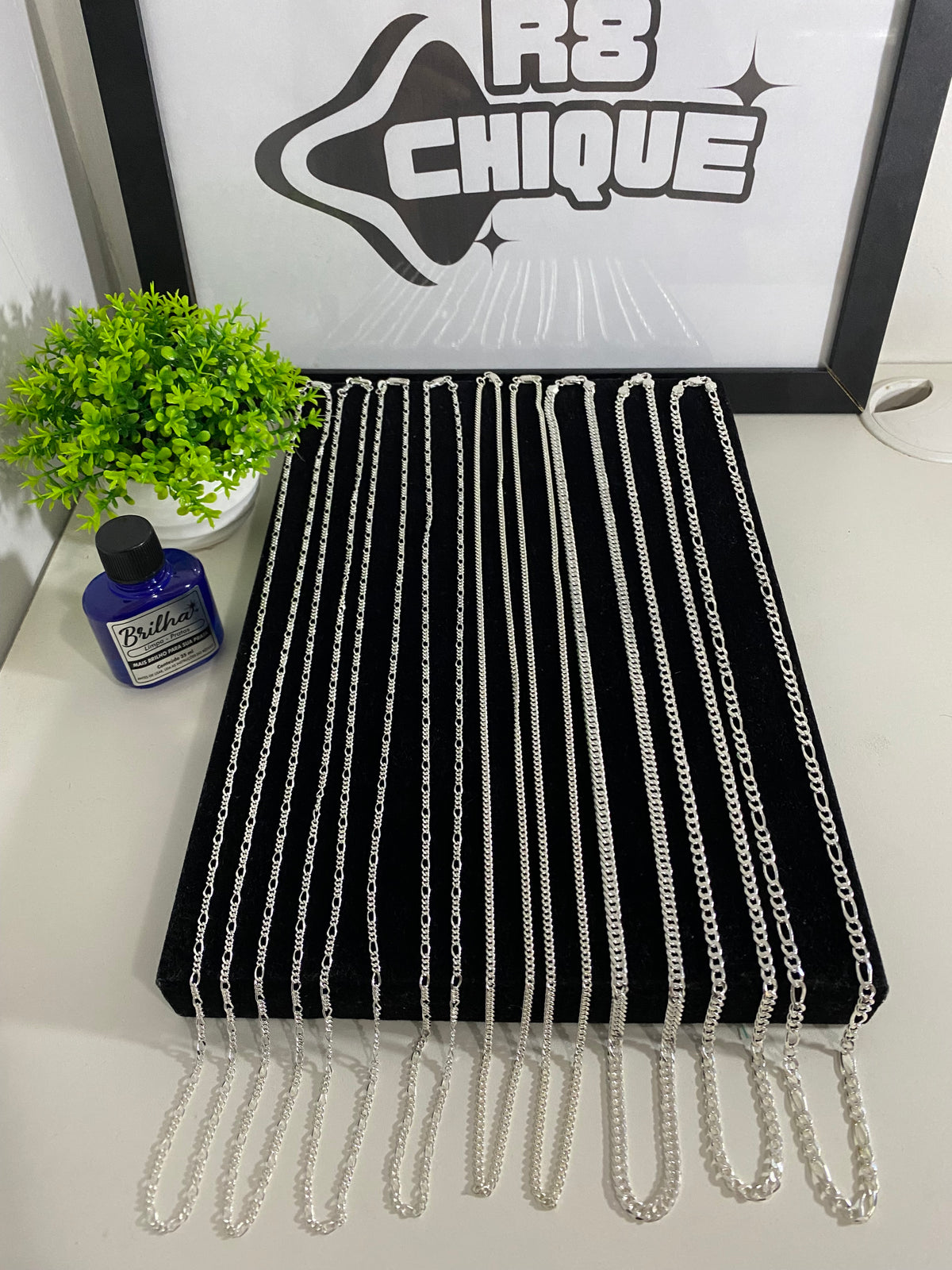 Kit Revenda | 3 Corrente de 4MM - 1x1, EloDuplo, 3x1 / 6 Correntes de 2MM - 3x1 / 1 Limpa Pratas (BRINDE)(Kit 87)
