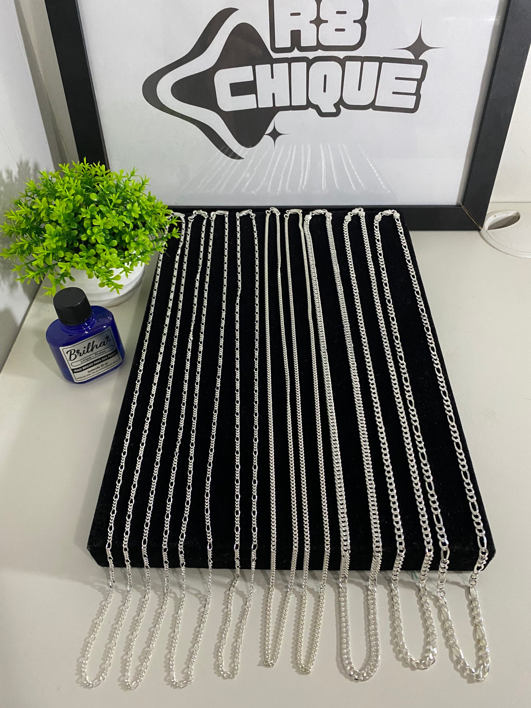 Kit Revenda | 3 Corrente de 4MM - 1x1, EloDuplo, 3x1 / 6 Correntes de 2MM - 3x1 / 1 Limpa Pratas (BRINDE)(Kit 87)
