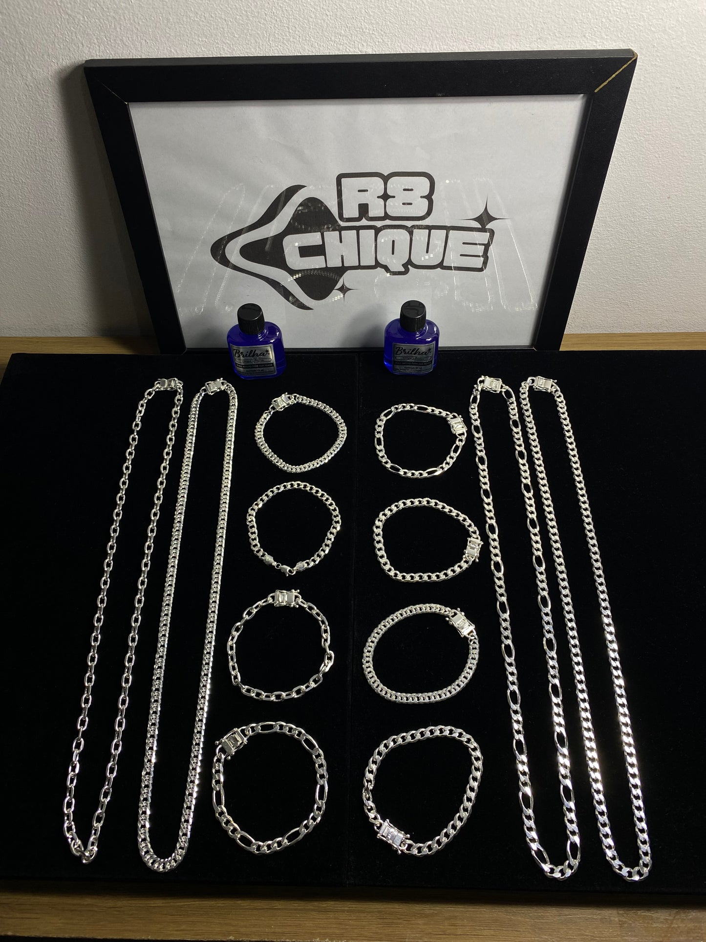Kit Revenda | 4 Conjuntos 8MM - 3x1, 1x1, EloDuplo, Cartie / 4 Pulseiras 8MM 3x1, 1x1, Elo,Cartie/ 2 Limpa Pratas (Kit 99)