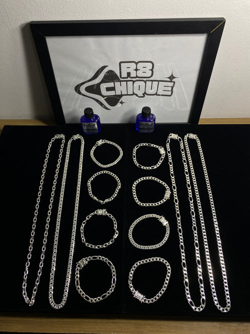 Kit Revenda | 4 Conjuntos 8MM - 3x1, 1x1, EloDuplo, Cartie / 4 Pulseiras 8MM 3x1, 1x1, Elo,Cartie/ 2 Limpa Pratas (Kit 99)