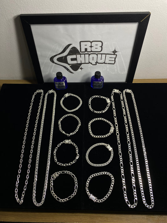 Kit Revenda | 4 Conjuntos 8MM - 3x1, 1x1, EloDuplo, Cartie / 4 Pulseiras 8MM 3x1, 1x1, Elo,Cartie/ 2 Limpa Pratas (Kit 99)