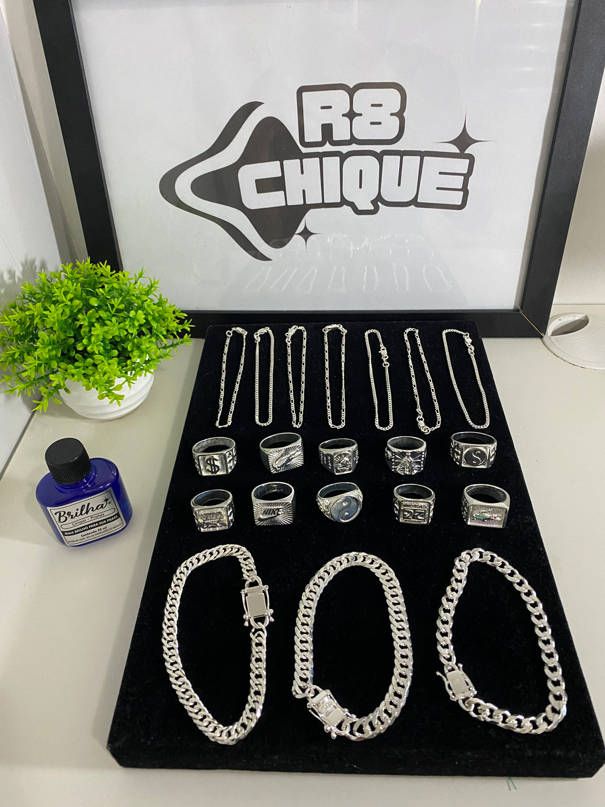 Kit Revenda | 7 Pulseiras de 2MM: 3x1 e 1x1 / 2 Pulseiras de 8MM - Elo e 1x1 / 1 Pulseira de 10MM - Elo / 1 Limpa Pratas (BRINDE) (Kit 85)