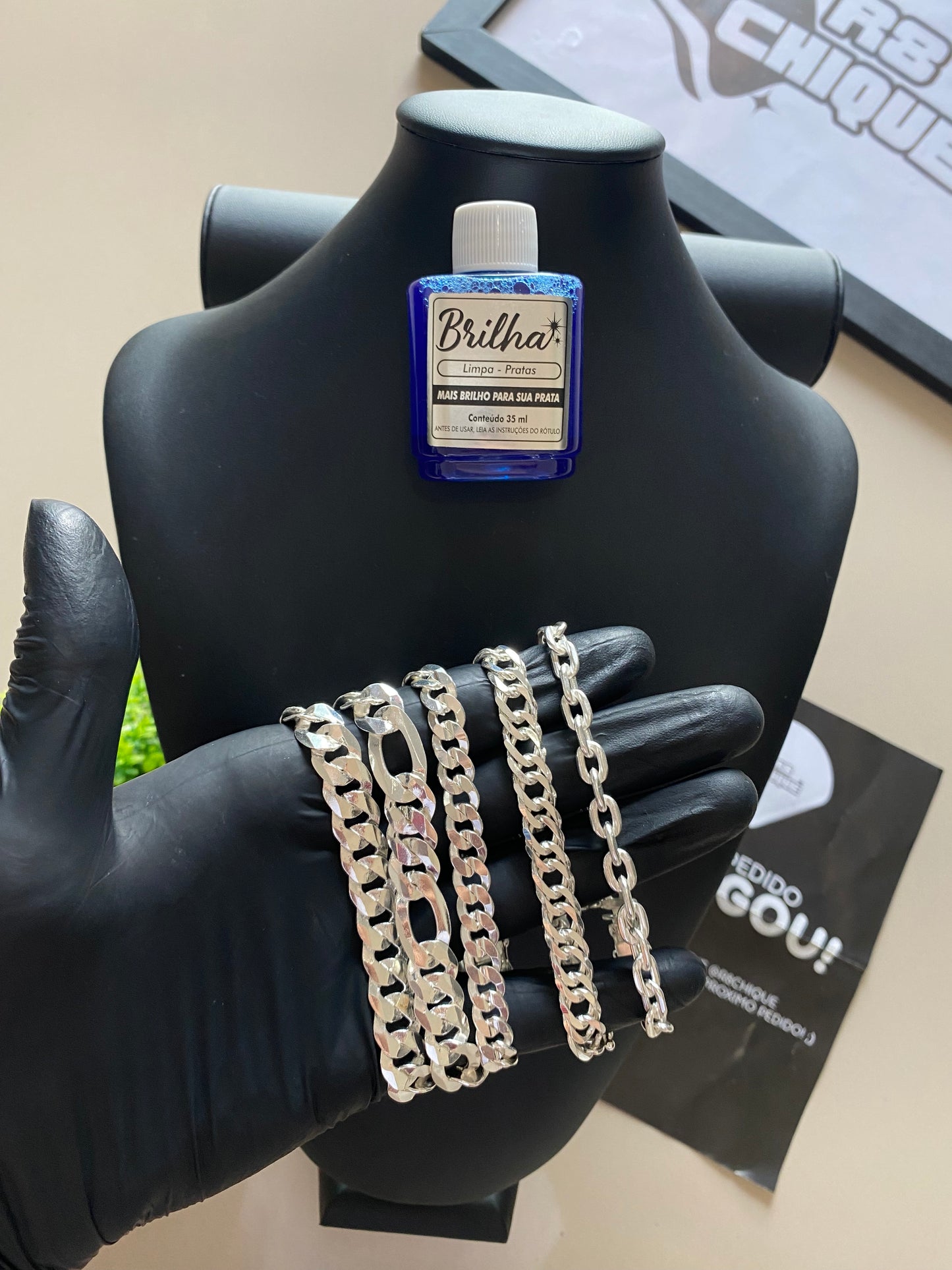 4 Pulseiras + Limpa Pratas (Brinde) - 2 de 13MM Italiana: 1x1 e 3x1 / 2 de 8MM: EloDuplo e Cartie / 1 de 10MM: 1x1 Laminada (Kit 126)