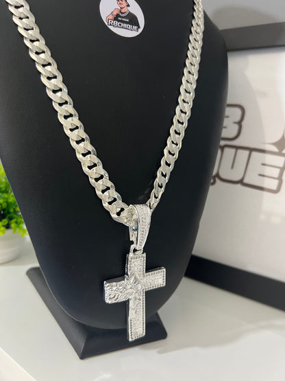 Pingente Prata Mista - Cruz Face Jesus (14)