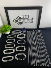 Kit Revenda | 10 Correntes 2MM - 1x1 e 3x1 + 10 Pulseiras: 2 de 15MM EloTriplo / 4 de 8MM - 1x1 e Elo / 2 de 12MM 1x1 (Italiana) / 2 de 10MM - 3x1 e 1x1 / 1 Limpa Pratas (BRINDE) (Kit 82)