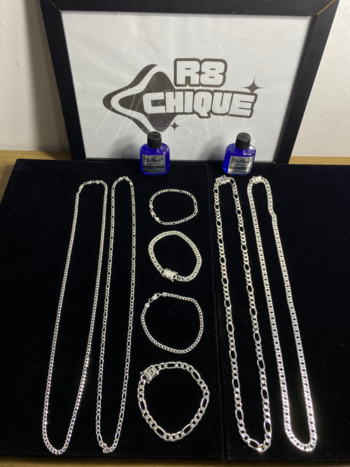 Kit Revenda | 2 Conjuntos 2MM - 1x1 e 3x1 / 2 Conjuntos 8MM - 3x1 e Elo Duplo / 2 Limpa Pratas (Kit 94)
