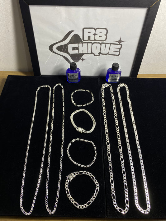 Kit Revenda | 2 Conjuntos 2MM - 1x1 e 3x1 / 2 Conjuntos 8MM - 3x1 e Elo Duplo / 2 Limpa Pratas (Kit 94)