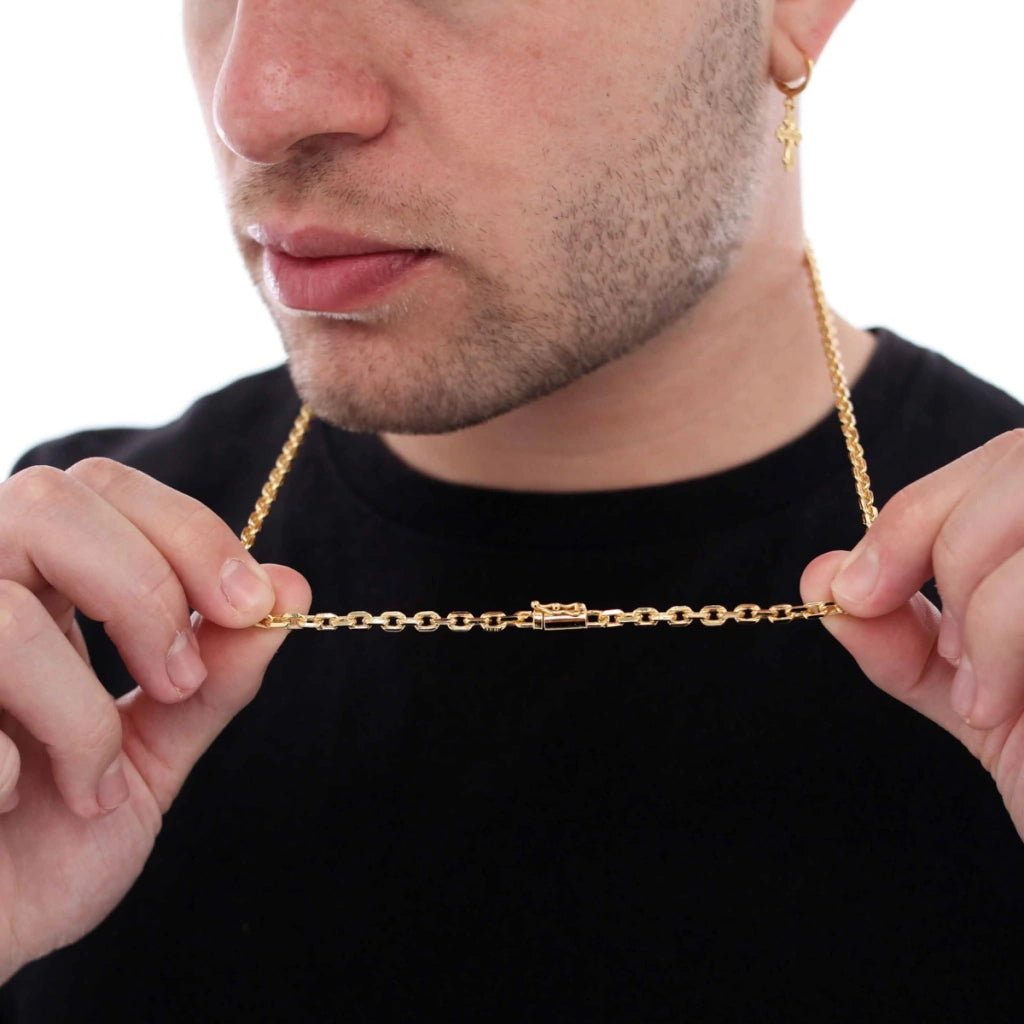 Corrente Cadeado 4mm Banhado a Ouro 18k | Fecho Canhão